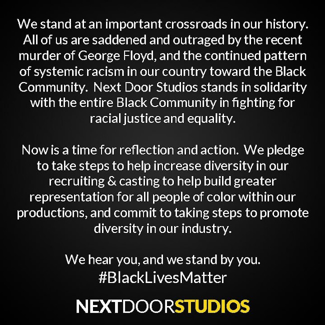 Next Door Studios statement on Black Lives Matter